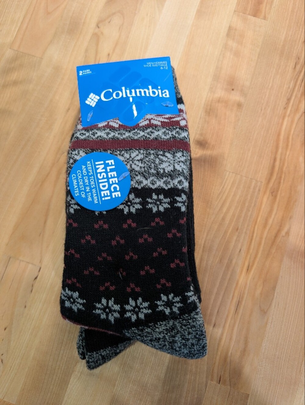 NWT Columbia Fleece Lined Socks 2 Pack Men's 6-12 Black Fair Isle Warm Winter